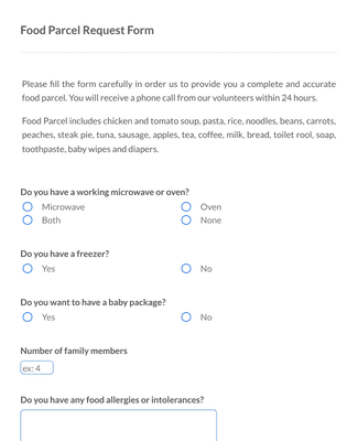 Food Parcel Request Form Template | Jotform