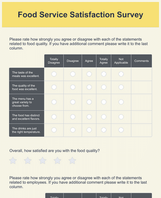 Form Templates: Food Service Satisfaction Survey