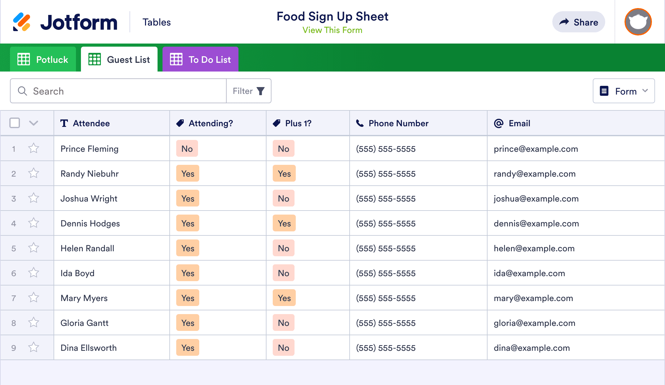 Food Sign Up Sheet