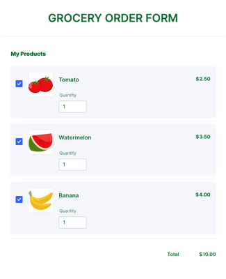 Form Templates: Food Store Order Form