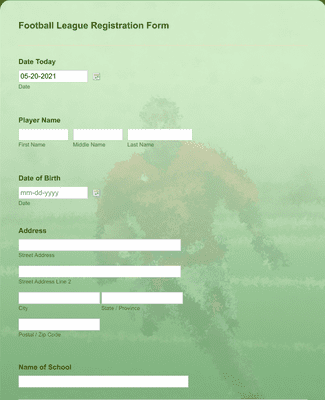Form Templates: Football League Registration Form