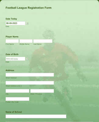 Form Templates: Football League Registration Form