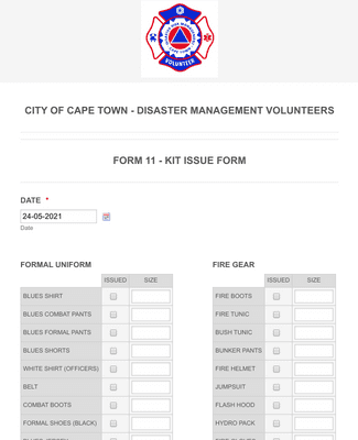Form Templates: KIT ISSUE FORM