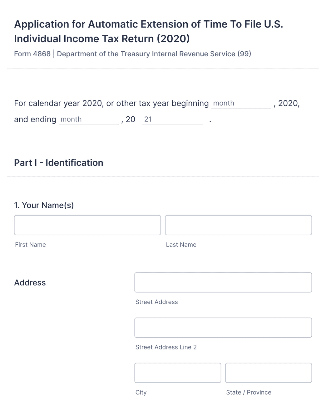 Form 4868 Tax Extension Form Template Jotform