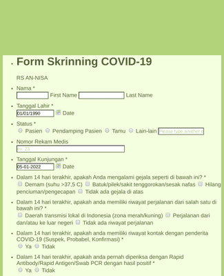 Form Skrining COVID-19 Template Formulir | Jotform