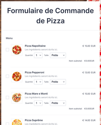 Formulaire de Commande de Pizza