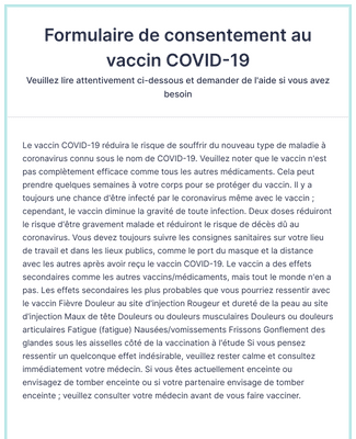 Form Templates: Formulaire De Consentement Au Vaccin COVID 19