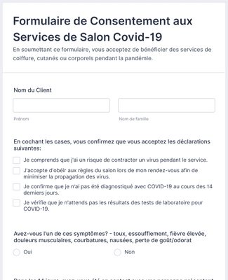 Form Templates: Formulaire de Consentement aux Services de Salon Covid 19