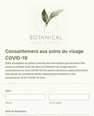 Form Templates: Formulaire de Consentement aux Soins du Visage COVID 19