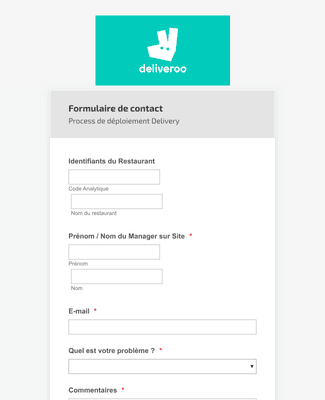 Form Templates: Formulaire de contact Process Delivery Deliveroo