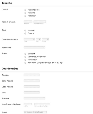 Form Templates: Formulaire de création de profil
