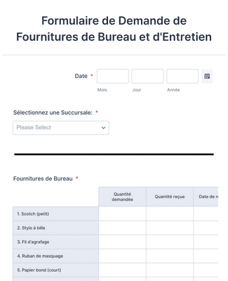 Form Templates: Formulaire de Demande de Fournitures de Bureau et d'Entretien