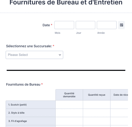 Form Templates: Formulaire De Demande De Fournitures De Bureau Et D'Entretien