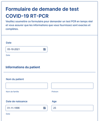 Form Templates: Formulaire de demande de test COVID 19 RT PCR