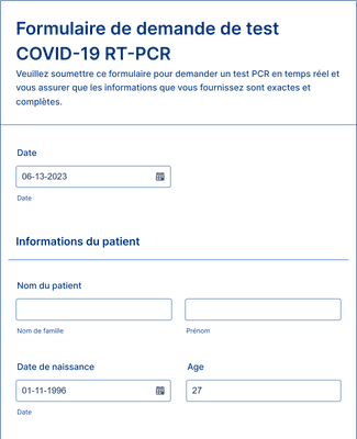 Form Templates: Formulaire De Demande De Test COVID 19 RT PCR