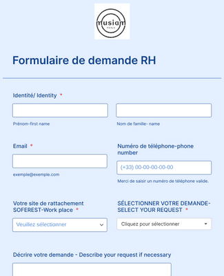 Form Templates: Formulaire de demande RH MUSIAM