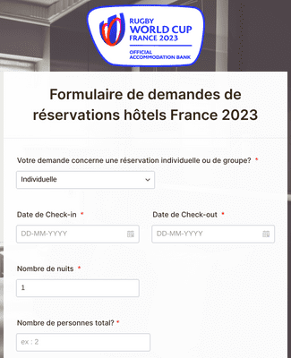 Formulaire de demandes de réservations hôtels France 2023