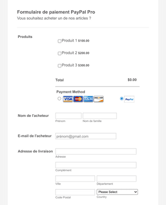 Form Templates: Formulaire De Paiement PayPal Pro