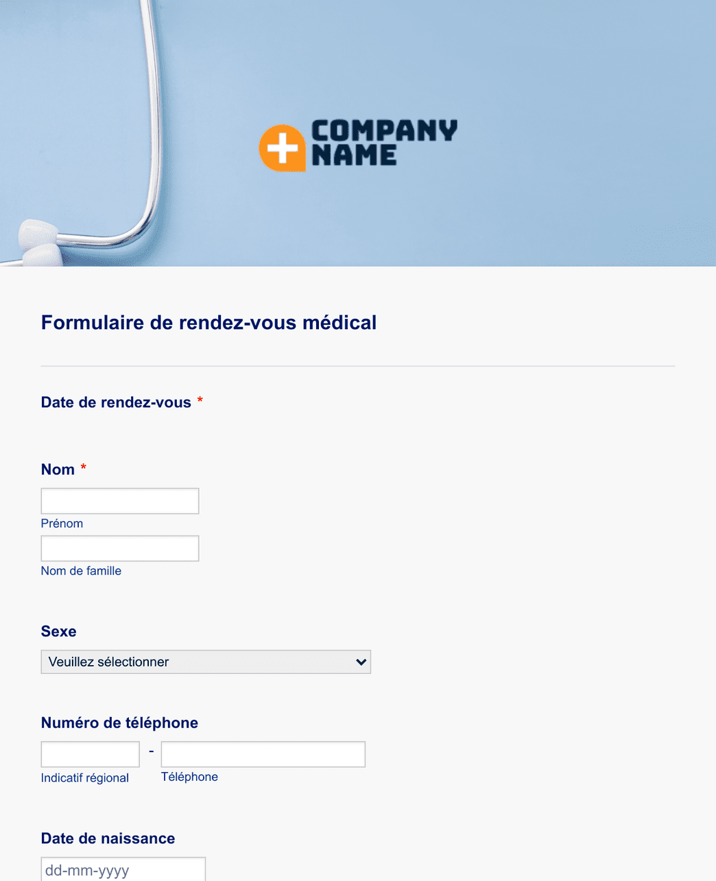 Formulaire De Rendez-vous Médical Modèle Du Formulaire | Jotform