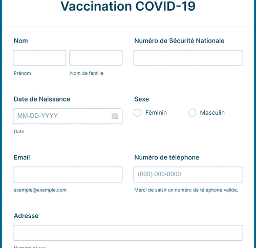 Form Templates: Formulaire D'Inscription à La Vaccination COVID 19