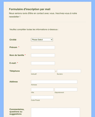 Form Templates: Formulaire D'inscription Par Mail 