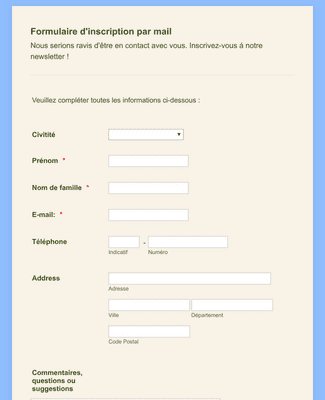 Form Templates: Formulaire d'inscription à une newsletter