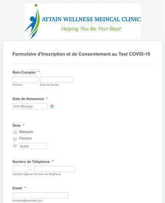 Form Templates: Formulaire d'Inscription et de Consentement au Test COVID 19