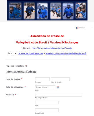 Form Templates: Formulaire d'inscription Lacrosse VS / Registration Form Lacrosse VS