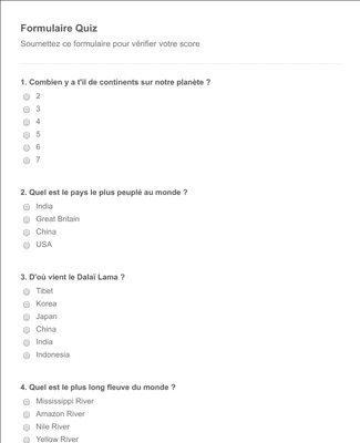 Form Templates: Formulaire Quiz