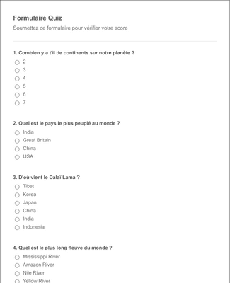 Form Templates: Formulaire Quiz