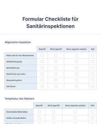 Form Templates: Formular Checkliste für Sanitärinspektionen