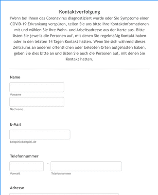 Form Templates: Formular zur Kontaktverfolgung