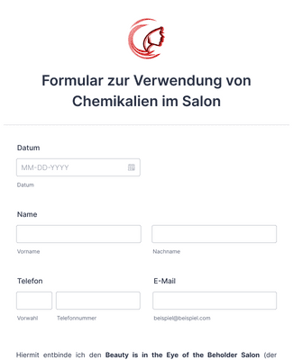 Formular zur Verwendung von Chemikalien im Salon Formularvorlage | Jotform