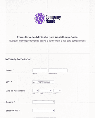 Form Templates: Formulário de Admissão para Assistência Social