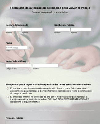 Form Templates: Formulario De Autorización Del Médico Para Volver Al Trabajo 
