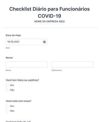 Formulário de Checklist Diário dos Funcionários Durante a COVID-19