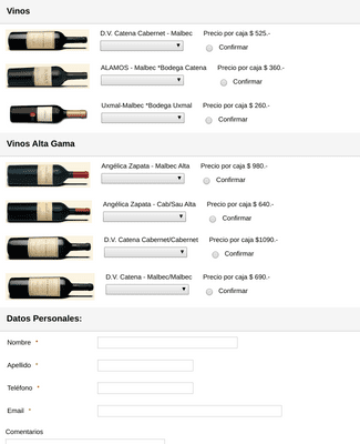 Formulario de compra de vinos