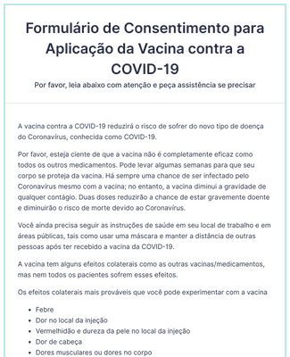 Form Templates: Formulário de Consentimento para Aplicação da Vacina contra a COVID 19