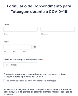 Form Templates: Formulário de Consentimento para Studio de Tatuagem durante a COVID 19