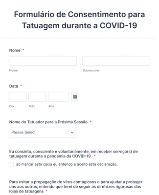 Formulário de Consentimento para Studio de Tatuagem durante a COVID-19