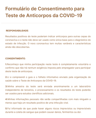 Formulário de Consentimento para Teste de Anticorpos da COVID-19