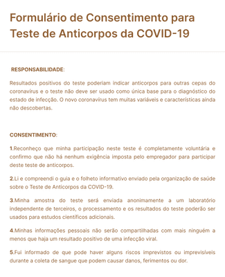 Form Templates: Formulário De Consentimento Para Teste De Anticorpos Da COVID 19