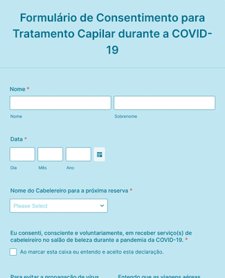 Form Templates: Formulário De Consentimento Para Tratamento Capilar Durante A COVID 19
