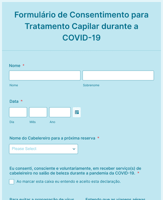 Formulário de Consentimento para Tratamento Capilar durante a COVID-19