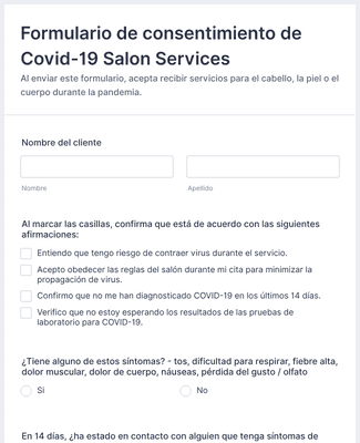 Form Templates: Formulario de consentimiento de Covid 19 Salon Services