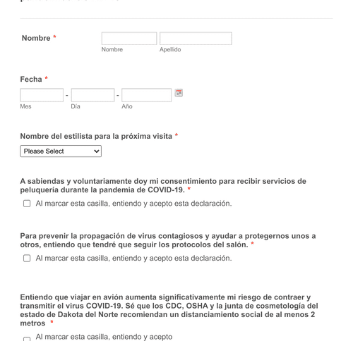 Form Templates: Formulario de consentimiento para el tratamiento capilar pandémico COVID 19