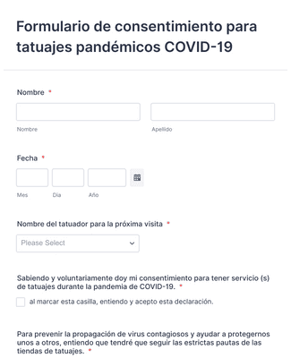 Form Templates: Formulario de consentimiento para tatuajes COVID 19
