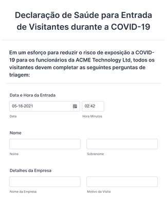 Formulário de Declaração de Saúde para Entrada de Visitantes durante a COVID-19