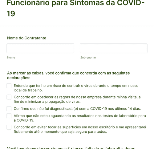 Form Templates: Formulário De Declaração Do Funcionário Para Sintomas Da COVID 19