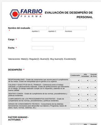 Formulario de evaluación de desempeño Plantilla de formulario | Jotform